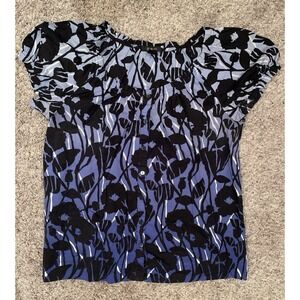 Style & Co Blouse Women's Size 12 Blue Floral Short Sleeve Buttons